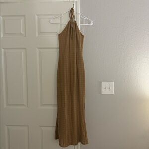 See You Monday Tan Backless Halter Dress